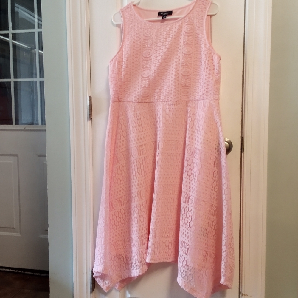 RN Studio Pink Lace Women's Midi Dress 12 Lace Overlay Sleeveless Asymmetrical